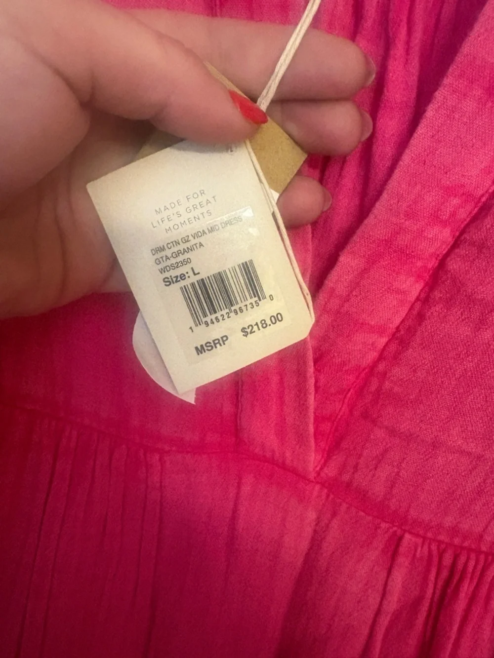 Faherty Pink Gauze Maxi Dress NWT Large Preppy Old Money - Picture 7 of 8